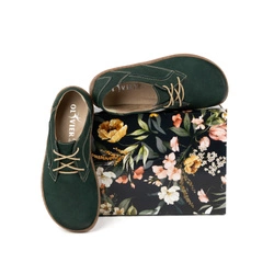 BAREFOOT Dámská minimalistická kožená obuv 1082 tmavě zelený nubuk