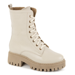 Dámské zateplené kožené boty 401BB pea beige