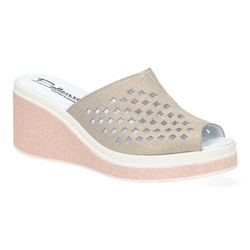 Dámské kožené žabky na otevřených platformách Pollonus grey brocade/gold5-1264-013