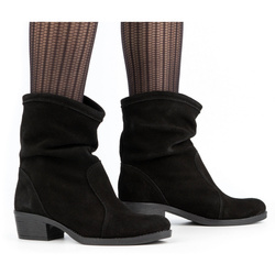 Dámské kožené kozačky na podpatku MONA černé