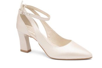 Kožené lodičky s páskem kolem kotníku stabilní ecru Mila