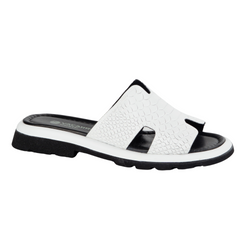 Módní dámské kožené žabky bílé 050-10957