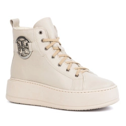 Dámské zimní zateplené kožené boty 1174 beige
