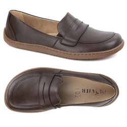 BAREFOOT Elegantní dámské minimalistické kožené mokasíny 1280 tmavě hnědé