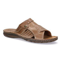 Pevné kožené pánské žabky Pollonus světle hnědé 6-0101-005