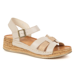 Wasak 0719W béžové dámské kožené sandály - na podpatku, s nastavitelnou a koženou stélkou