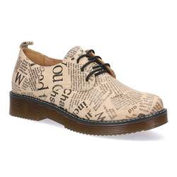 Elegantní kožené dámské polobotky s motivem novin Pollonus béžový potisk 5-0910-025