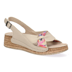 Pollonus béžové kožené květinové dámské sandály 5-1641-007