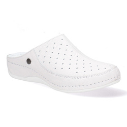 Dámské žabky Pollonus potažené kůží, bílé perforované