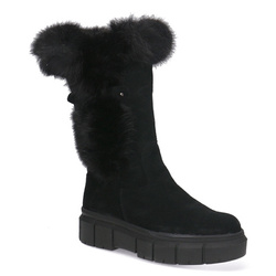 Dámské velurové kozačky s králíkem Pollonus Black 5-1434-004