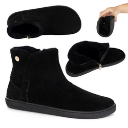 Dámské barefoot zimní kožené boty zateplené kožešinou Olivier 202MP černé