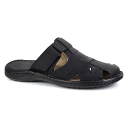 Wasak pánské kožené žabky na suchý zip 0223W black