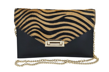 Večerní kožená kabelka s módním potiskem - černá