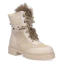 Dámské kožené boty Pollonus vanilla+rabbit 5-1451-003