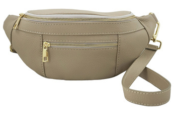 Dámská kožená ledvinka s kapsou - béžová