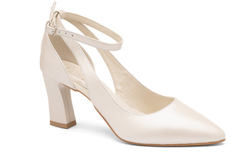 Kožené lodičky s páskem kolem kotníku stabilní ecru Mila