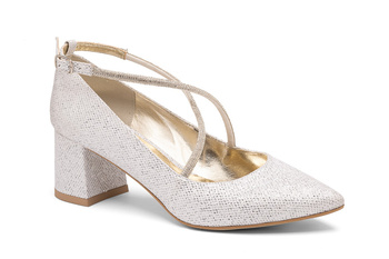 Lodičky na nízkém podpatku s ozdobnými křížovými pásky stříbrné BUTDAM