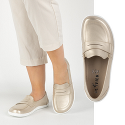 BAREFOOT Elegantní dámské minimalistické kožené mokasíny 1280 gold