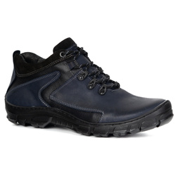 Pánské zimní trekové boty zateplené kožené 905KOM navy blue