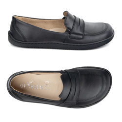 BAREFOOT Elegantní dámské minimalistické kožené mokasíny 1280 black grain