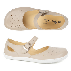 Olivier 1284 dámské barefoot ažurové baleríny - kožené boty se sponou pro každodenní a elegantní styling béžové barvy