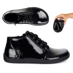 Dámská kožená lehce zateplená kotníková obuv BAREFOOT se zipem 787 černý lak