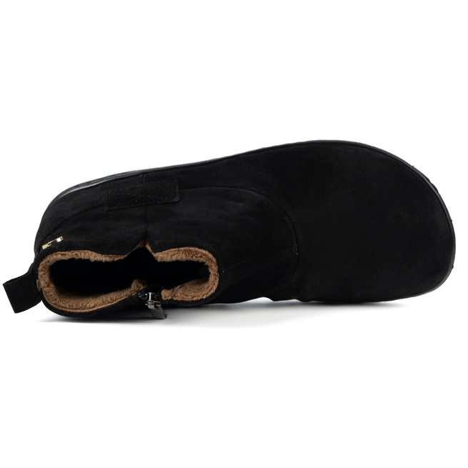 Buty damskie zimowe barefoot skórzane Z-B07 czarne welurowe na zamek