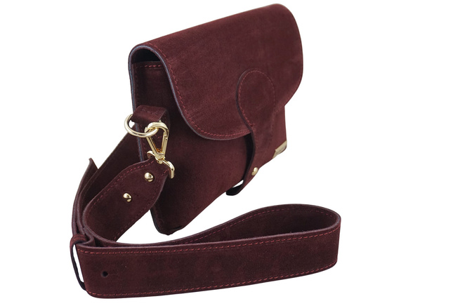 Semišová poštovní taška se širokým popruhem - bordó