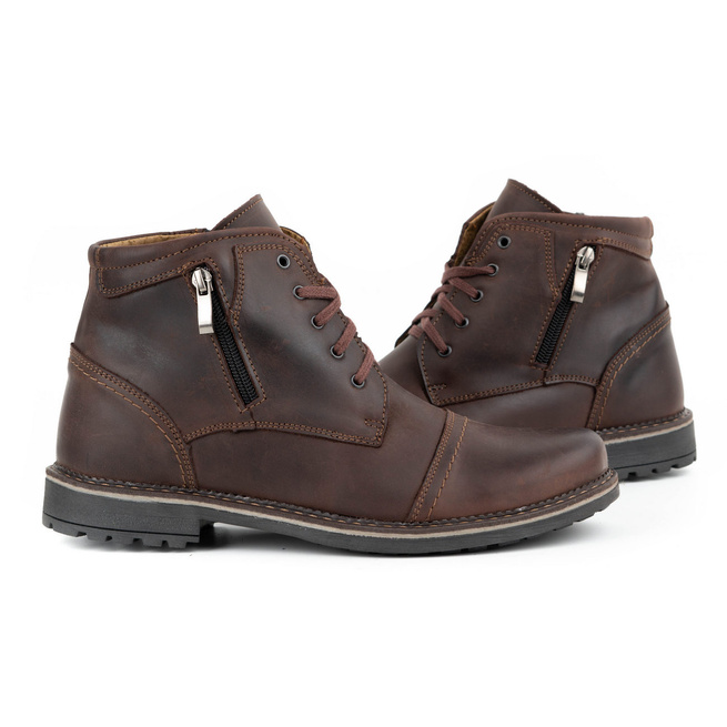 Pánské zimní boty z hnědé kůže 132GT