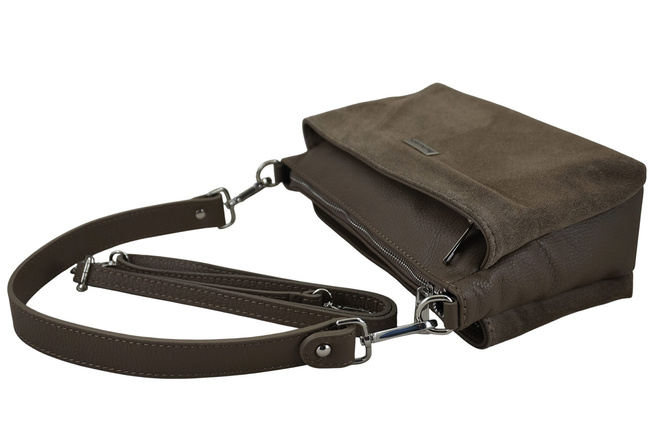 Prostorná poštovní taška z kůže a semiše - tmavě béžová