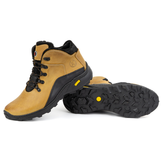 Pánské zimní kožené boty 903K camel yellow