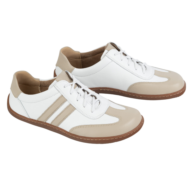 Buty BAREFOOT damskie skórzane minimalistyczne 1287 białe z beżem sneakersy
