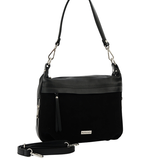 Skórzana torebka z zamszowym akcentem - Czarna