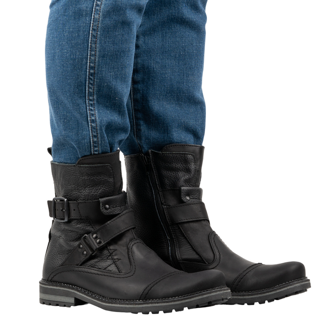 Męskie buty sztyblety skórzane 82KZ czarne – obuwie motocyklowe ze skóry naturalnej