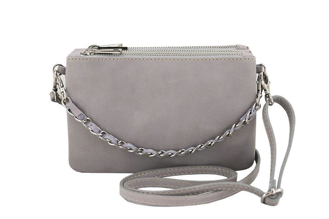 Módní italská kožená poštovní taška - světle šedá