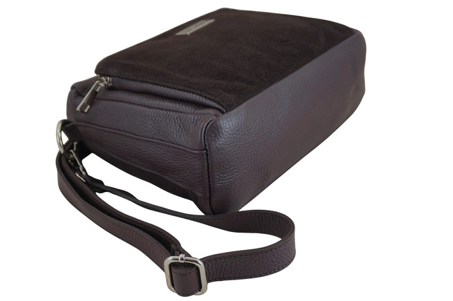 Kabelka z přírodní kůže se semišem na každý den - Hnědá tmavá