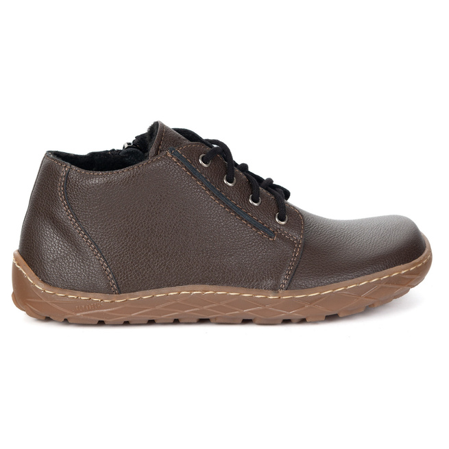 Buty damskie skórzane BAREFOOT lekko ocieplone za kostkę z zamkiem 787/2 brązowe