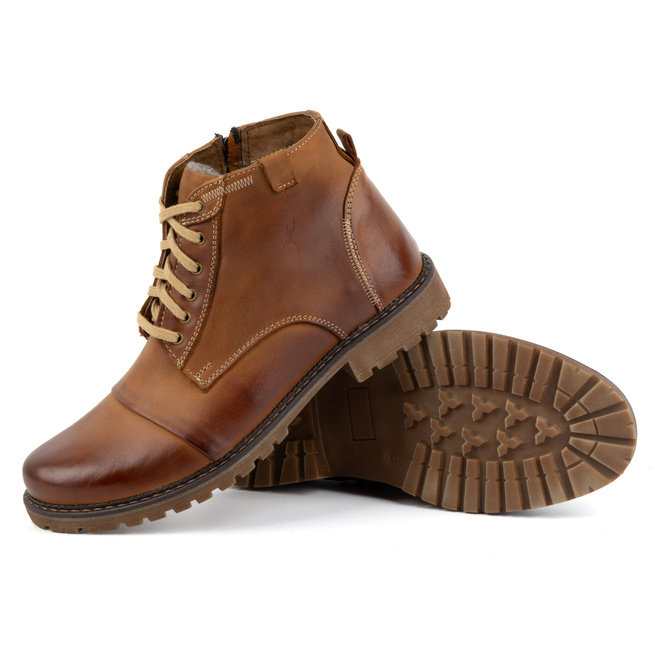 Zimowe Buty Męskie skórzane Trzewiki 137 brązowe