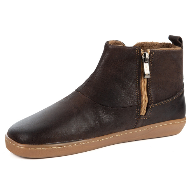 Dámské barefoot kožené zimní boty Z-B07 hnědý zip síťovaný vzor