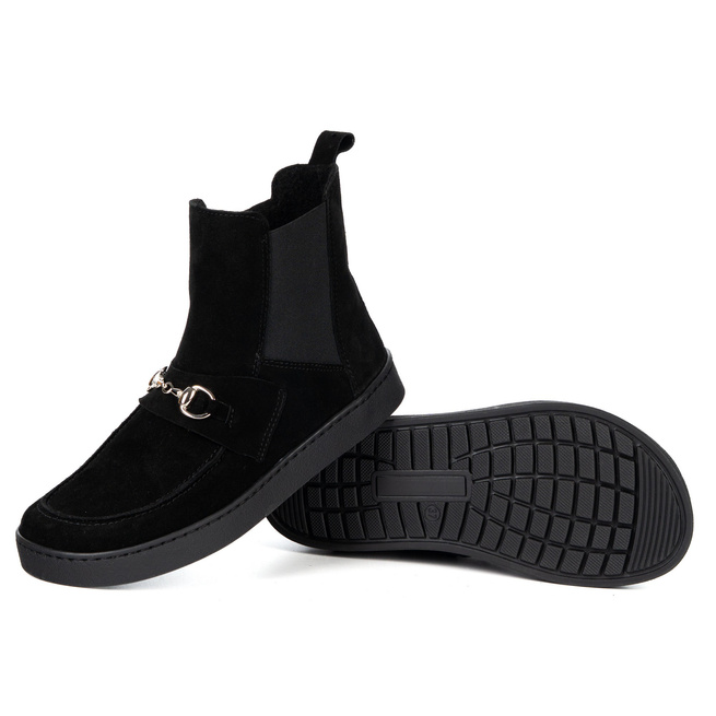 Damskie botki barefoot Scarlet skóra naturalna ocieplane zimowe czarny welur