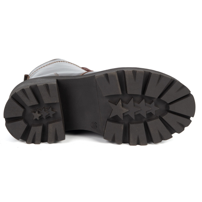 Dámské kožené boty Olivier 404BB šněrovací post se zipem hnědé