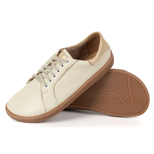 Aura: Kremowe Damskie Barefoot Sneakersy Skórzane | Wygodne Buty z Płaską Podeszwą