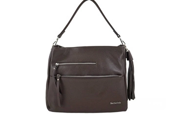 Pojemna skórzana torba z frędzlem - Brązowa ciemna