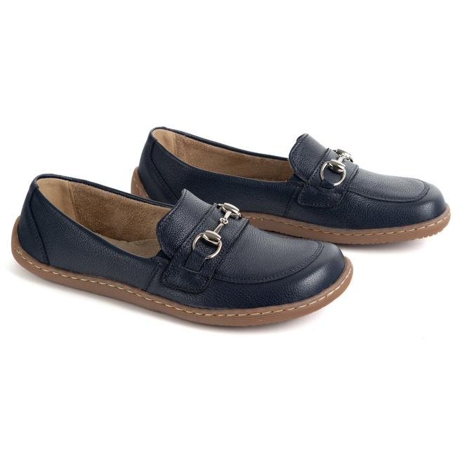Dámské minimalistické kožené mokasíny Barefoot 1288AR dark navy blue