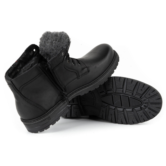 Buty męskie trzewiki zimowe skóra J35S czarne z szarym