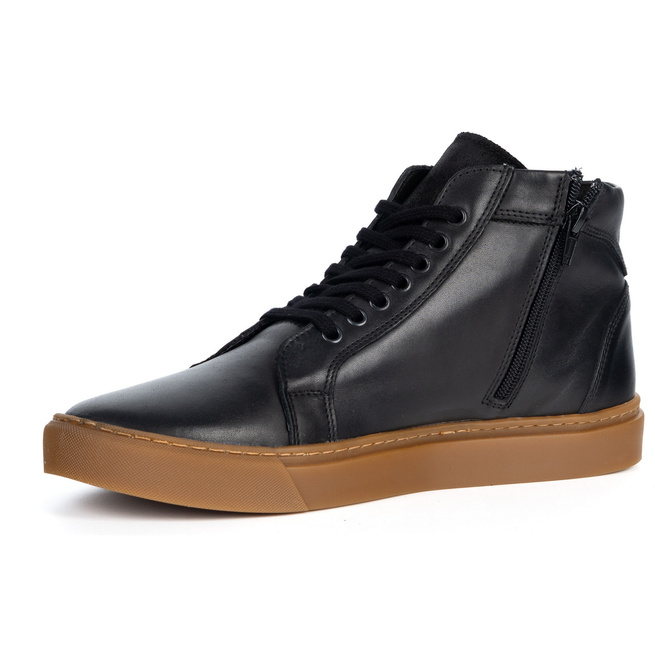 Pánské kožené tenisky 532KNT vysoká přechodová obuv černá