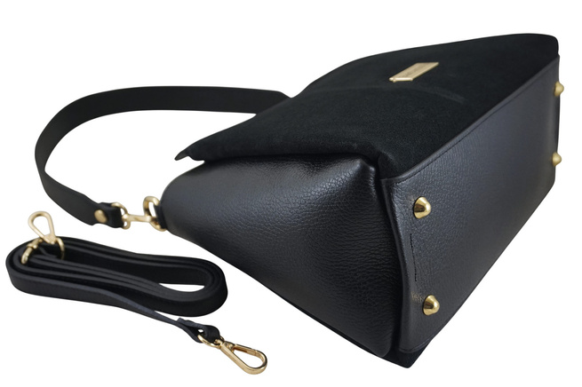 Městská taška z přírodního semiše a kůže - černá