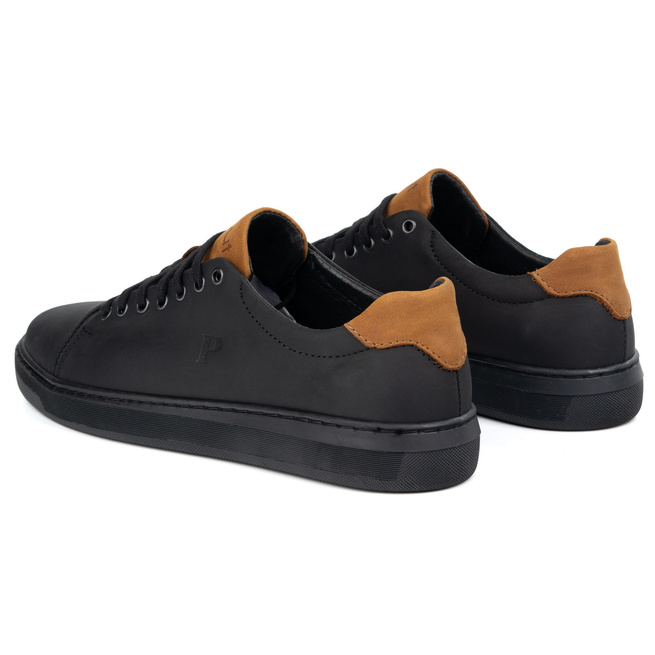 Buty męskie skórzane sneakersy 2109 czarne z brązem
