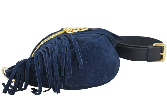 Saszetka nerka damska zamszowa - Granatowa