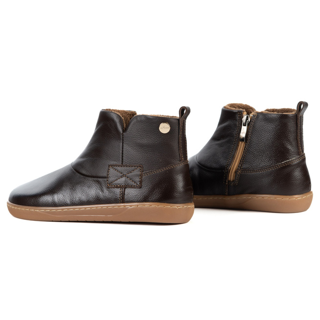 Buty damskie zimowe barefoot skórzane Z-B07 brązowe  licowe na zamek